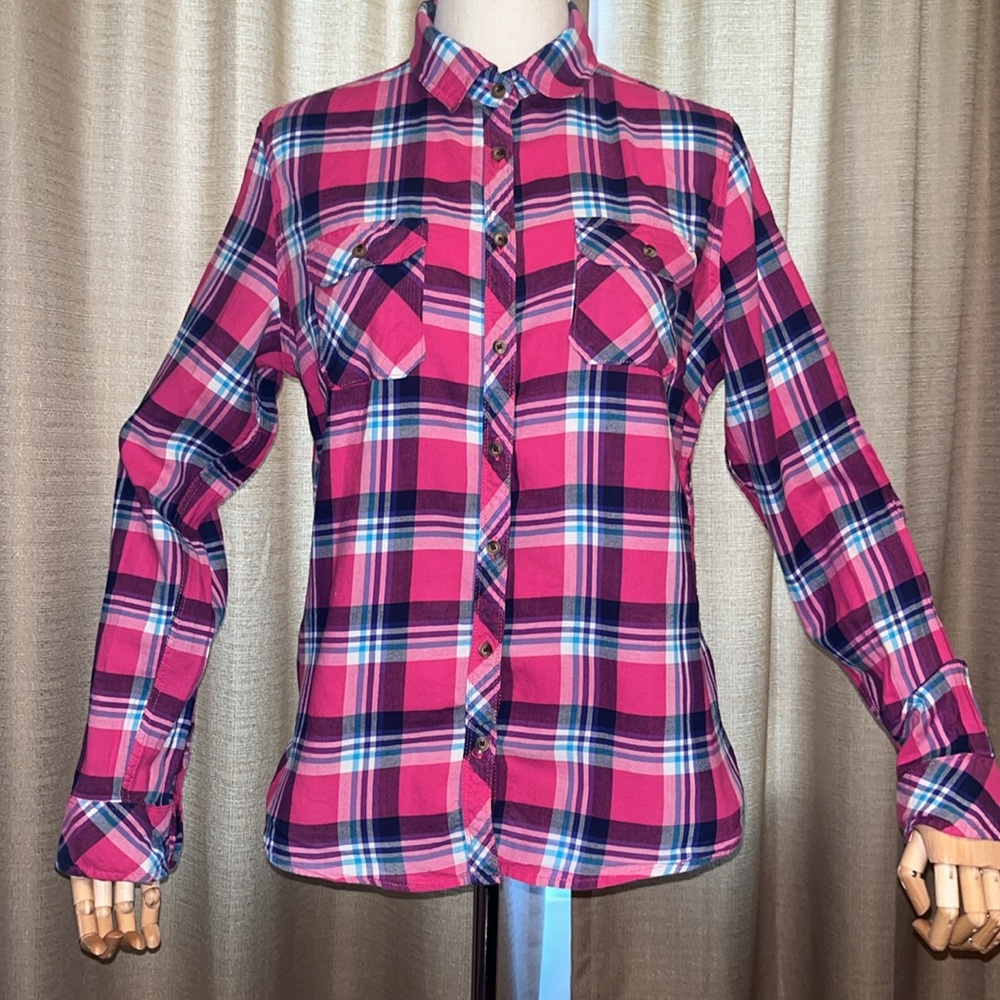 Aeropostale Plaid Button Down Shirt Pink Blue Womens XL - Picture 1 of 12